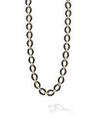 Lagos 18K Gold Matte Blue Ceramic Oval Link Necklace