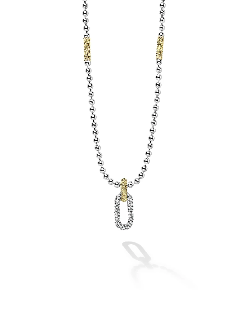 Lagos 18K Yellow Gold & Sterling Silver Caviar Lux Diamond Clip Pendant Necklace, 16-18