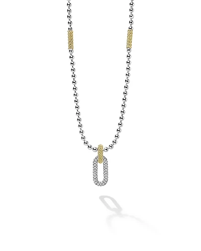Lagos 18K Yellow Gold & Sterling Silver Caviar Lux Diamond Clip Pendant Necklace, 16-18