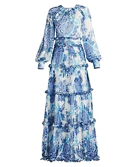 Atlas Pleated Floral Print Gown