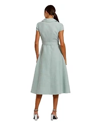 Boucle Cap Sleeve Button Up Midi Dress