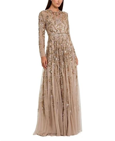Long Sleeve Hand Embellished Gown