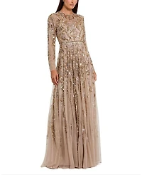 Long Sleeve Hand Embellished Gown