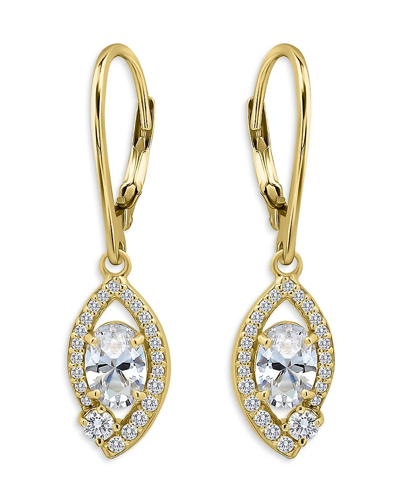 Aqua 18K Gold Over Sterling Silver Oval Cubic Zirconia Pave Halo Leverback Drop Earrings - Exclusive