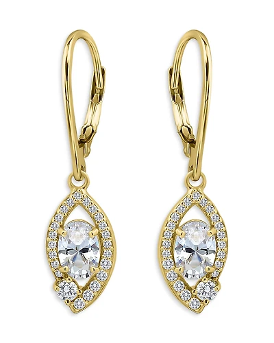 Aqua 18K Gold Over Sterling Silver Oval Cubic Zirconia Pave Halo Leverback Drop Earrings - Exclusive