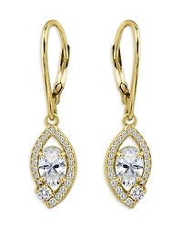 Aqua 18K Gold Over Sterling Silver Oval Cubic Zirconia Pave Halo Leverback Drop Earrings - Exclusive