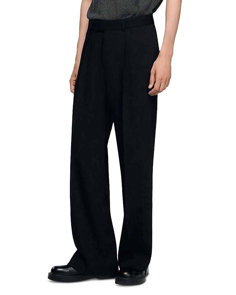 Sandro Laurent Wool Blend Wide Leg Trousers With Pleats
