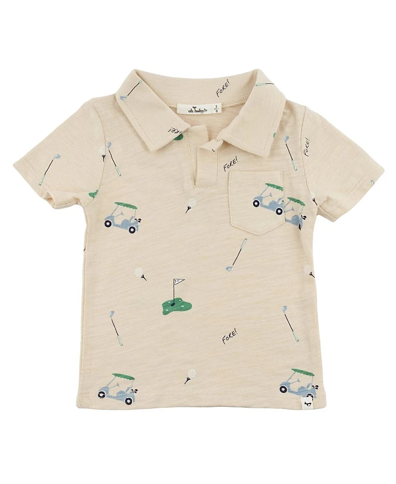 oh baby! Boys' Spencer S25 Golf Print Slub Polo Shirt - Little Kid