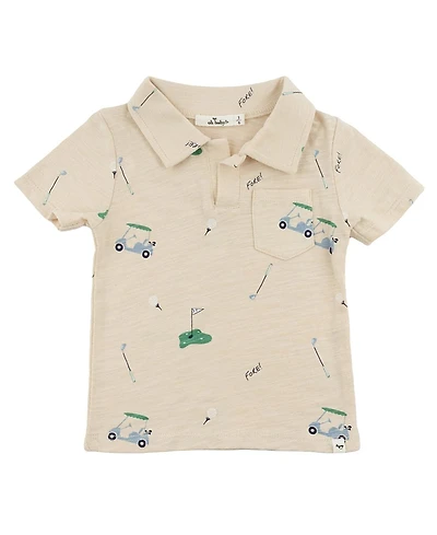 oh baby! Boys' Spencer S25 Golf Print Slub Polo Shirt - Little Kid