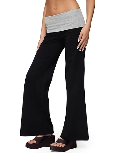 Edikted Wide Leg Contrast Fold Over Pants