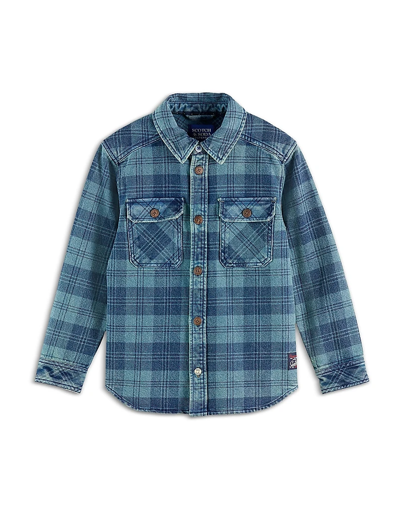 Scotch & Soda Boys' Denim Washed Checked Overshirt - Little Kid, Big Kid