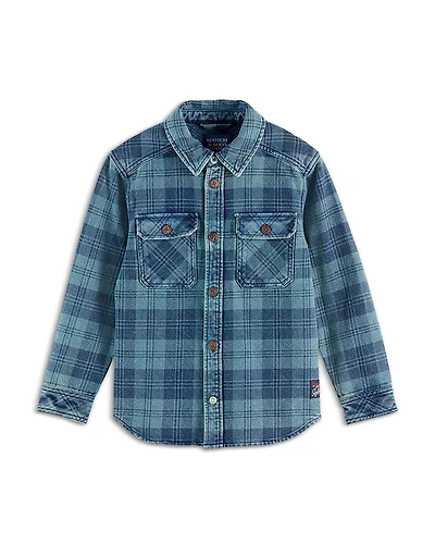 Scotch & Soda Boys' Denim Washed Checked Overshirt - Little Kid, Big Kid