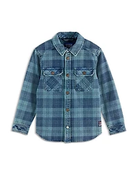 Scotch & Soda Boys' Denim Washed Checked Overshirt - Little Kid, Big Kid