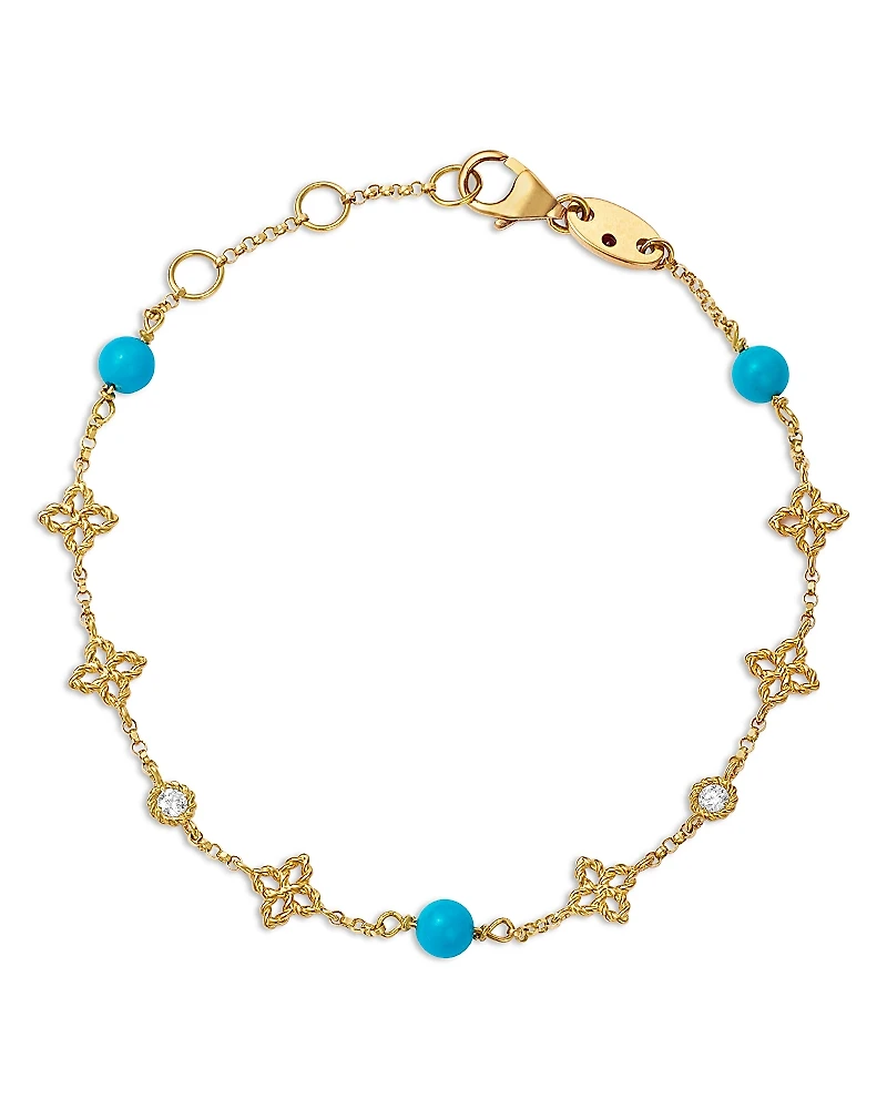 Roberto Coin 18K Yellow Gold Principessa Turquoise & Diamond Flower Bracelet