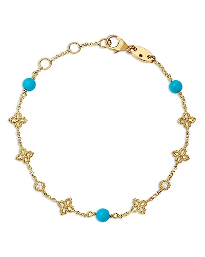 Roberto Coin 18K Yellow Gold Principessa Turquoise & Diamond Flower Bracelet