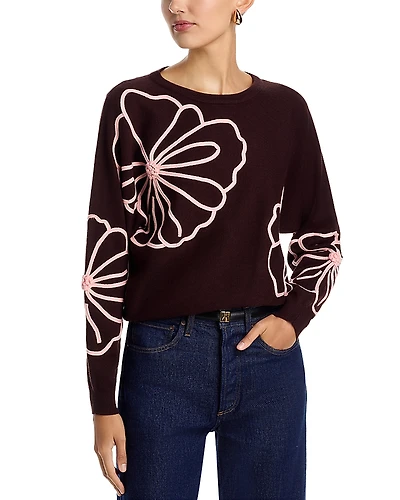 T Tahari Floral Embroidered Sweater