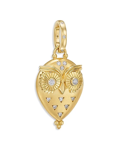 Temple St. Clair 18K Yellow Gold Fj Diamond Triad Owl Pendant