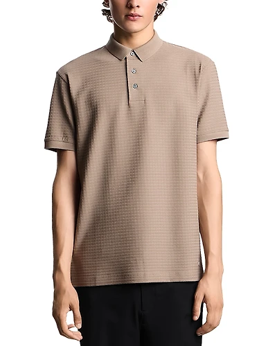 Emporio Armani Textured Allover Geometric Square Jacquard Motif Polo Shirt