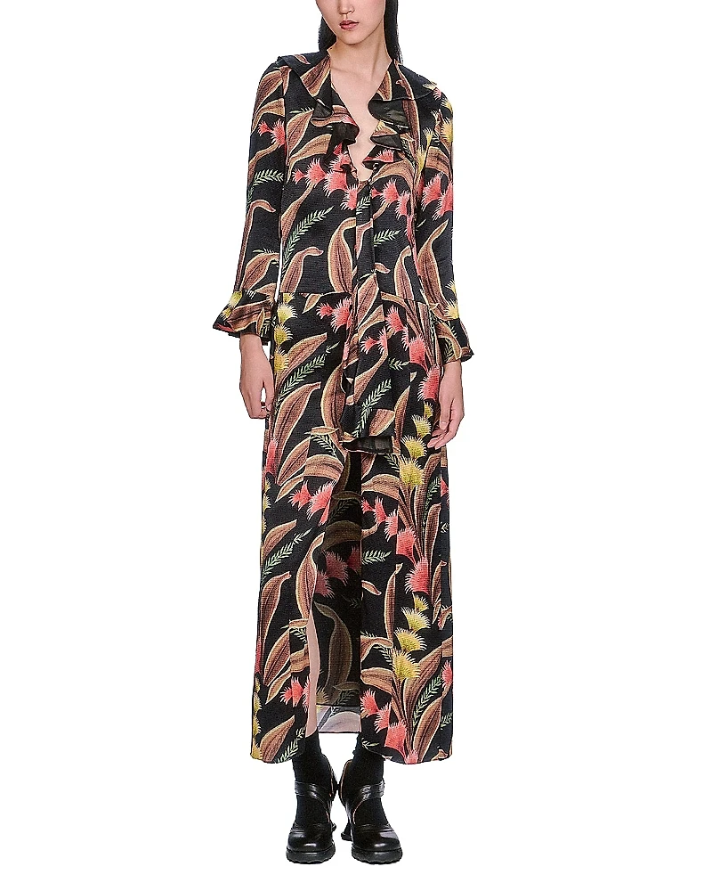 Anna Sui Feather Fern Ruffle Tie Dress