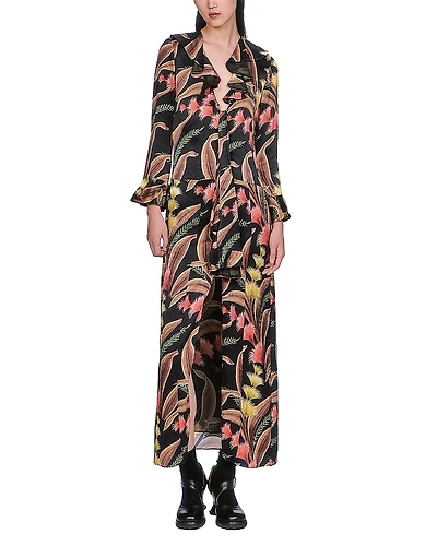 Anna Sui Feather Fern Ruffle Tie Dress