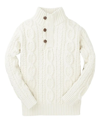 Hope & Henry Boys' Organic Mock Neck Cable Sweater with Buttons - Little Kid, Big Kid