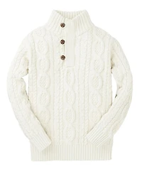 Hope & Henry Boys' Organic Mock Neck Cable Sweater with Buttons - Little Kid, Big Kid