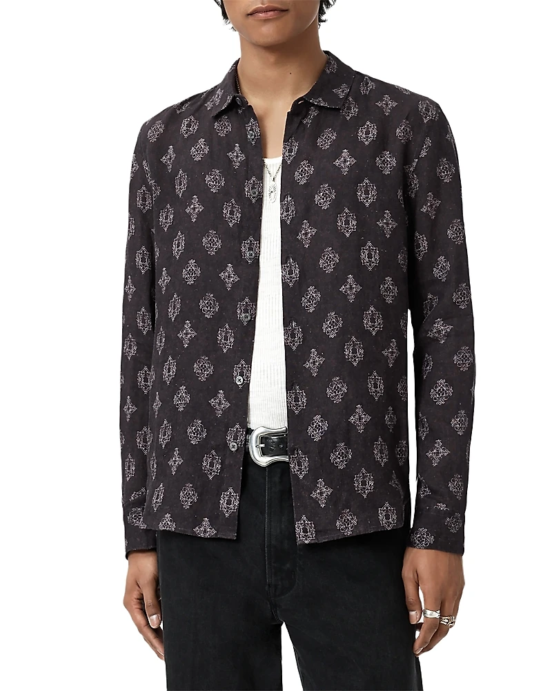 John Varvatos Ross Slim Fit Printed Button Front Shirt