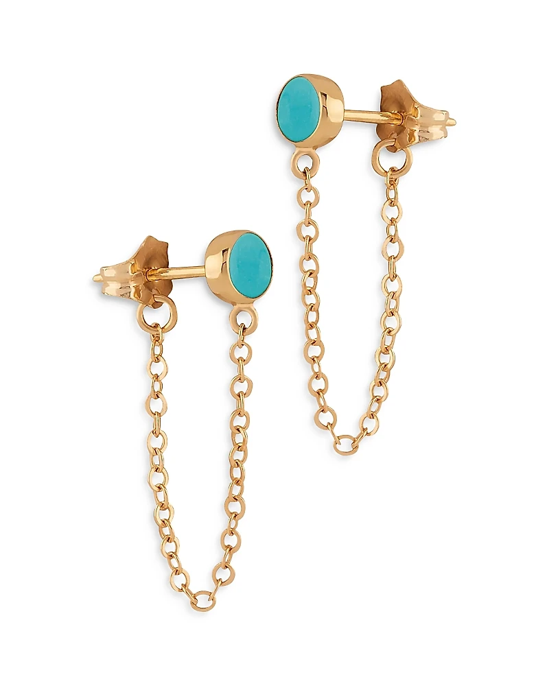 Bloomingdale's Fine Collection Turquoise Cabochon Oval Front to Back Earrings