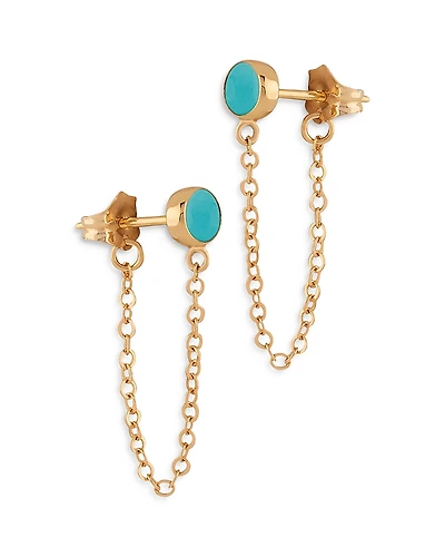 Bloomingdale's Fine Collection Turquoise Cabochon Oval Front to Back Earrings