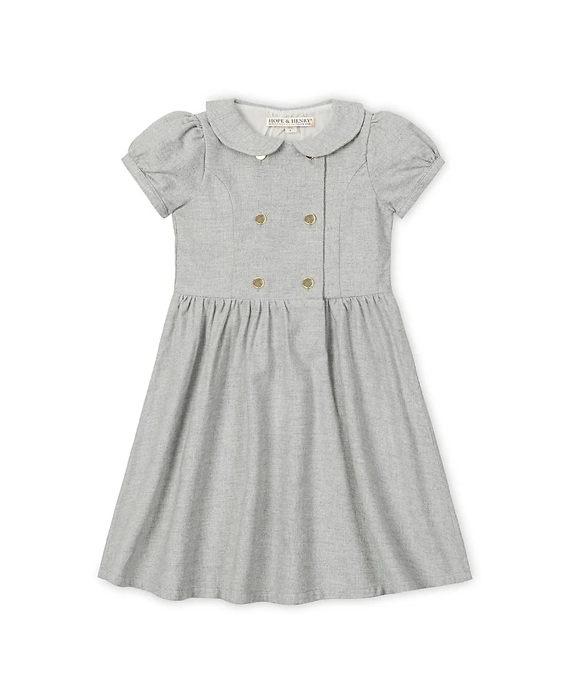 Hope & Henry Girls' Organic Double Breasted Flannel Dress with Collar - Little Kid, Big Kid