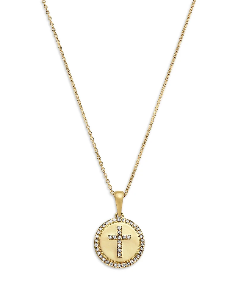 Bloomingdale's Fine Collection Diamond Cross Disc Pendant Necklace