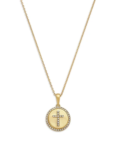 Bloomingdale's Fine Collection Diamond Cross Disc Pendant Necklace