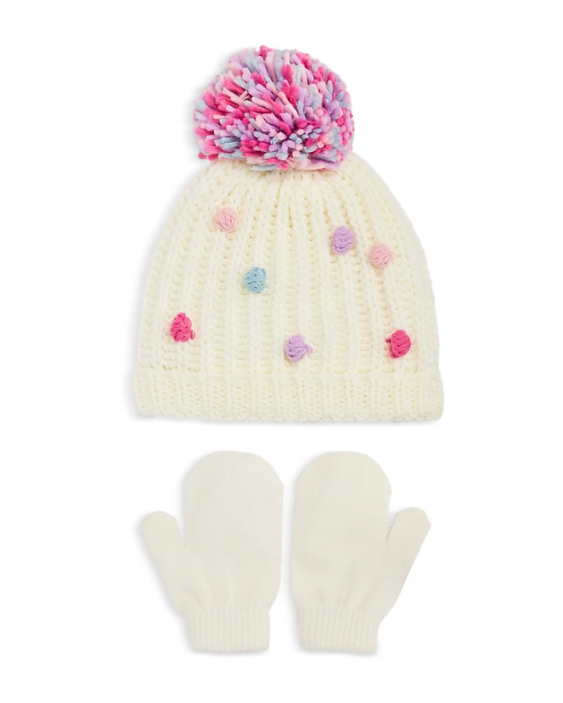 Capelli Girls' All Over Poms Iceland Pom Hat & Mitten Set - Baby