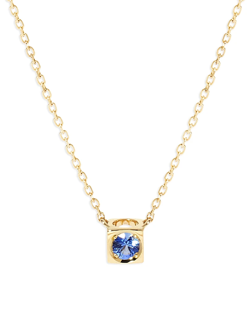 Dinh Van 18K Yellow Gold Le Cube Diamont Sapphire Solitaire Cube Pendant Necklace