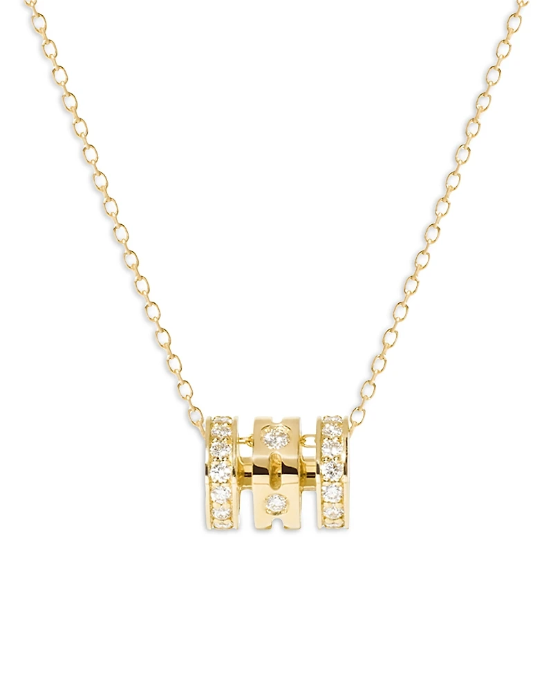 Dinh Van 18K Yellow Gold Pulse Diamond Pave Three Ring Pendant Necklace, 15.75-16.53