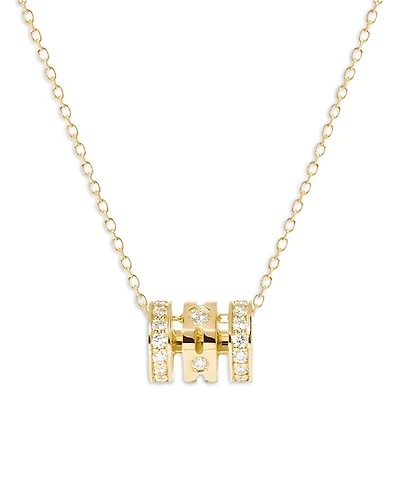 Dinh Van 18K Yellow Gold Pulse Diamond Pave Three Ring Pendant Necklace, 15.75-16.53