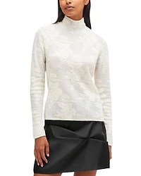 Ganni Sheer Flower Jacquard Turtleneck Top