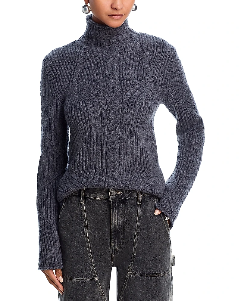 Helmut Lang Wool Blend Cable Knit Turtleneck Sweater