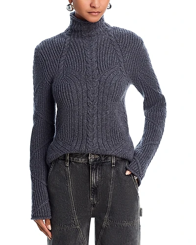 Helmut Lang Wool Blend Cable Knit Turtleneck Sweater