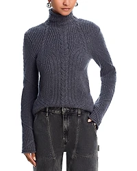 Helmut Lang Wool Blend Cable Knit Turtleneck Sweater