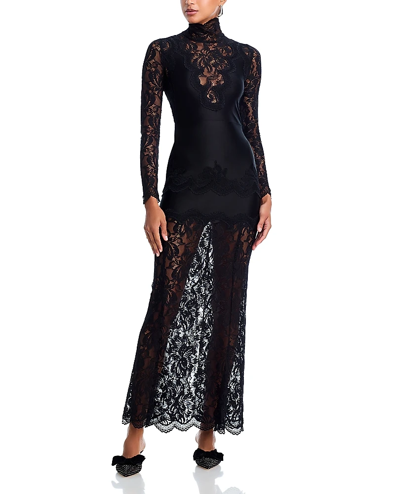 Rabanne Floral Lace Mock Neck Maxi Dress