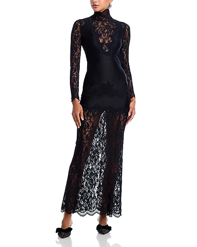 Rabanne Floral Lace Mock Neck Maxi Dress
