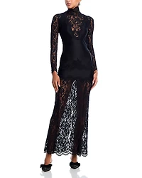 Rabanne Floral Lace Mock Neck Maxi Dress