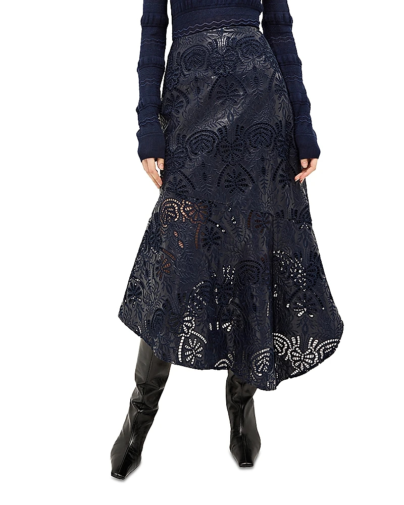 Marie Oliver Casey Embroidered Faux Leather Skirt