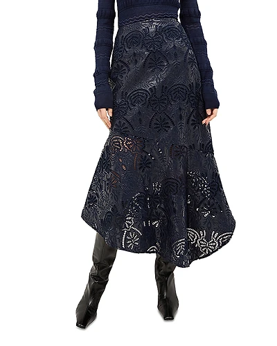 Marie Oliver Casey Embroidered Faux Leather Skirt