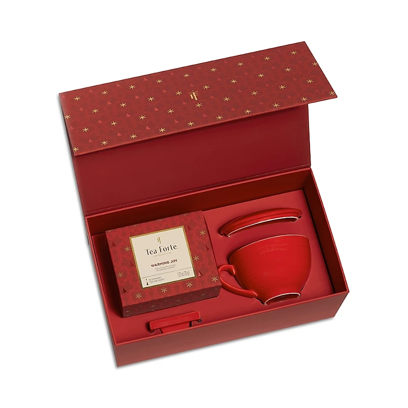 Tea Forte Warming Joy Gift Set, Cafe Cup, Tea Tray and Petite Presentation Box of 10 Pyramid Infusers