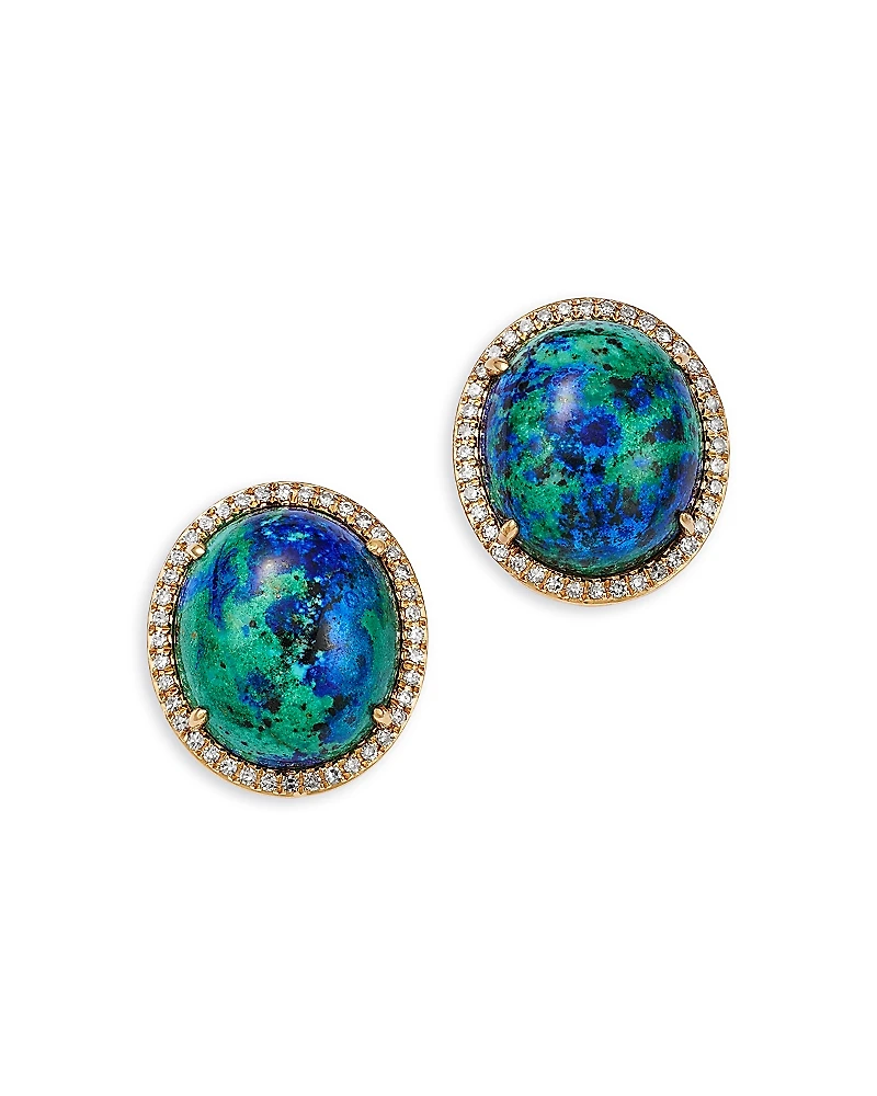 Bloomingdale's Fine Collection Azurite Malachite & Diamond Halo Stud Earrings