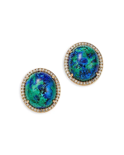 Bloomingdale's Fine Collection Azurite Malachite & Diamond Halo Stud Earrings