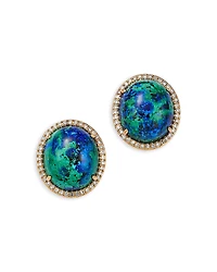 Bloomingdale's Fine Collection Azurite Malachite & Diamond Halo Stud Earrings