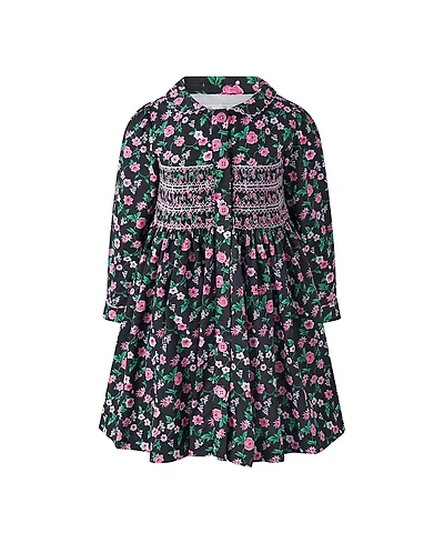 Rachel Riley Girls' Floral Smocked Button-Front Dress - Little Kid